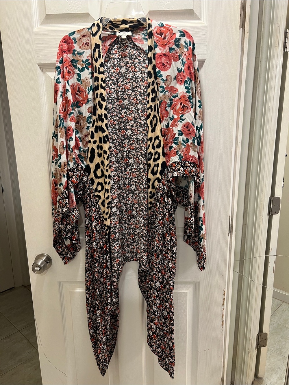 Floral & Leopard Mixed-Print Kimono Cardigan